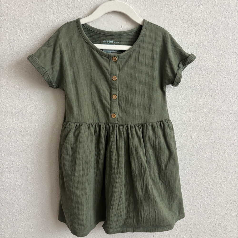 Cat & Jack Olive Button-Front Kids Dress